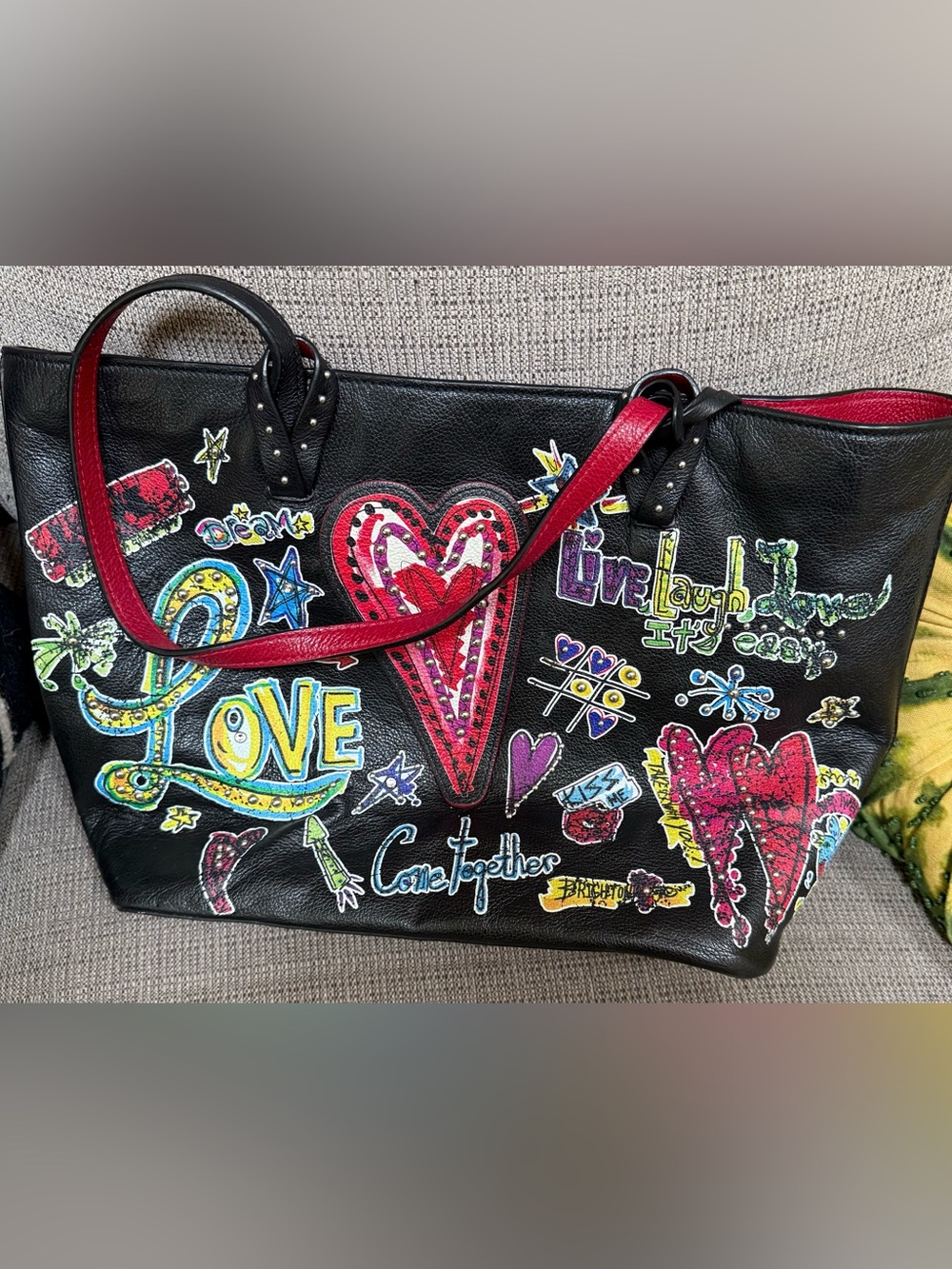 BRIGHTON Fashionista LOVE Hearts Graffiti Leather Purse Bag